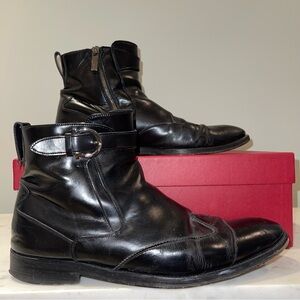 Salvatore Ferragamo Black Leather Zipper Boots 9.5